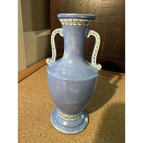 Vintage Greek Inspired Blue Handmade Vase 1977 Woman Playing Music - Picture 2 of 6